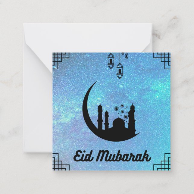 Eid Mubarak Blue Milky in Schwarz Text Note Card Mitteilungskarte (Vorderseite)