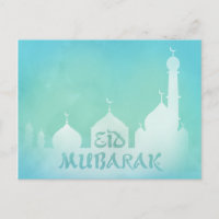 Eid Mubarak Blue Watercolor Moschee - Postkarte