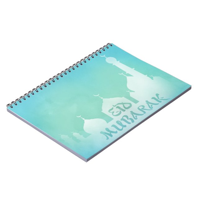 Eid Mubarak Blue Watercolor Mosque - Notebook Notizblock (Linke Seite)