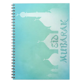 Eid Mubarak Blue Watercolor Mosque - Notebook Notizblock