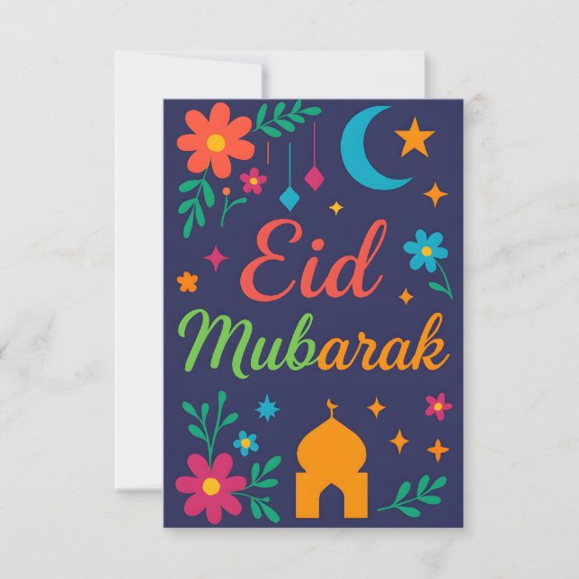 Eid Mubarak - Bunt für Kinder Moschee Blumen Einladung (Vorderseite)
