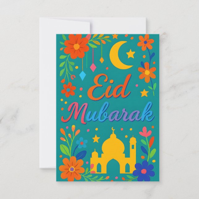 Eid Mubarak - Bunt für Kinder Moschee Blumen Einladung (Vorderseite)