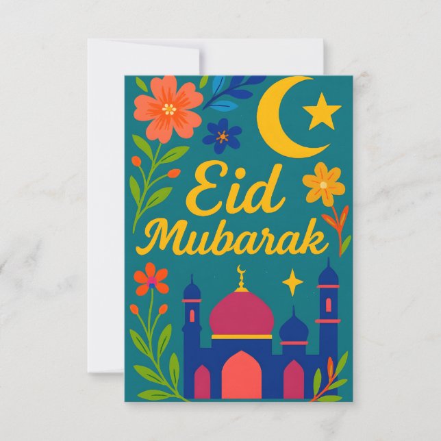 Eid Mubarak - Bunt für Kinder Moschee Blumen Einladung (Vorderseite)