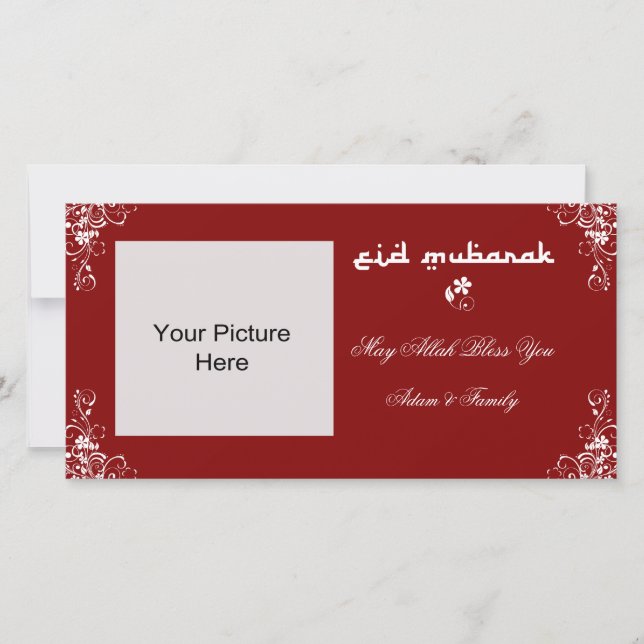 Eid Mubarak Burgundy White Swirl Foto Cards Ankündigung (Vorderseite)