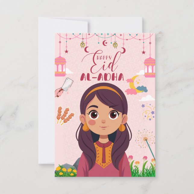 Eid Mubarak Card für Mädchen Einladung (Vorderseite)