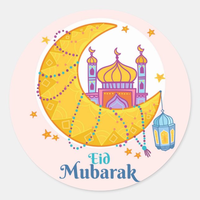 Eid Mubarak Crescent farbenfroh Runder Aufkleber (Vorderseite)