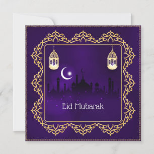Eid Mubarak Crescent Islamic Lantern Lila Gold  Feiertagskarte