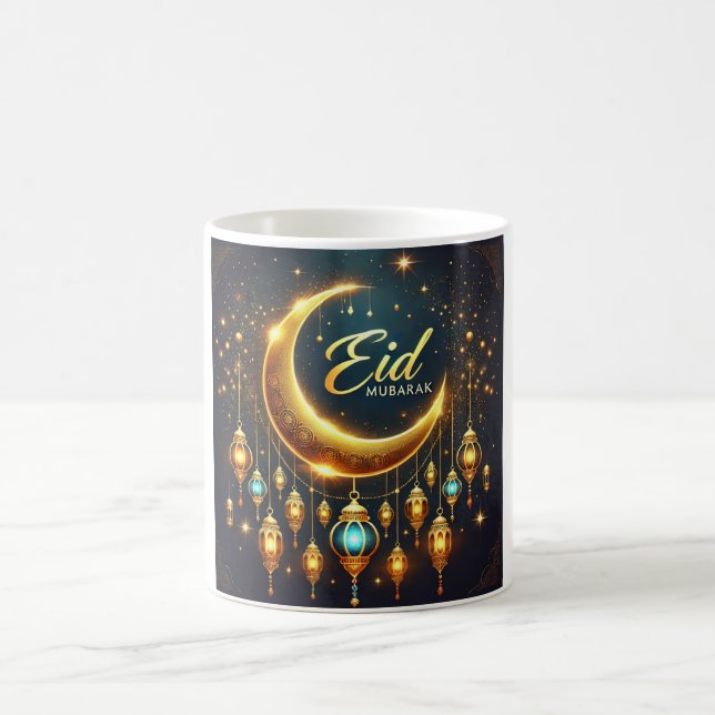 Eid Mubarak Crescent Moon & Lanterns Kaffeetasse (Mittel)