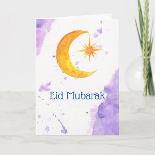 Eid Mubarak Crescent Moon und Star Watercolor Karte