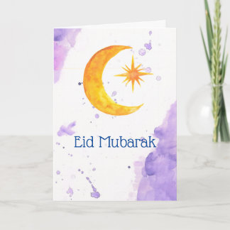 Eid Mubarak Crescent Moon und Star Watercolor Karte