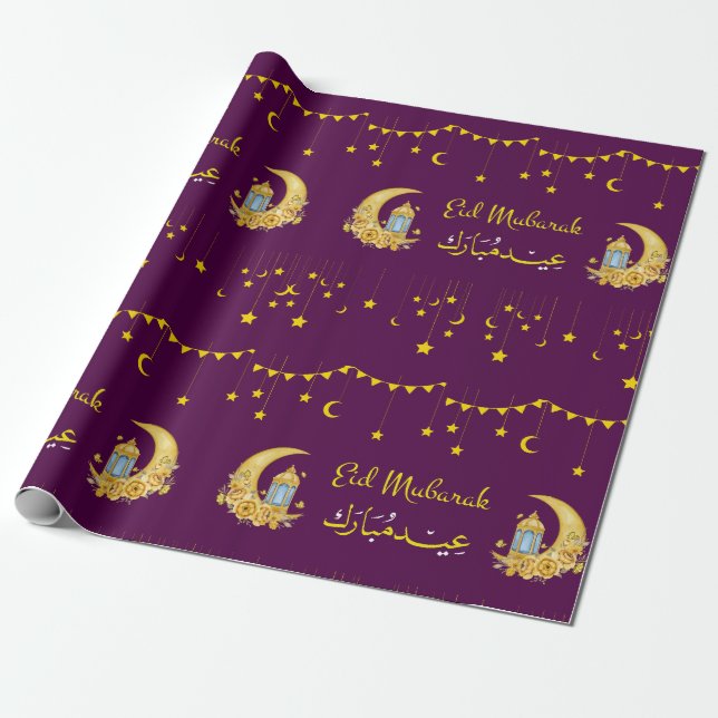Eid Mubarak Cresent Moon Islamic Wrapping Paper Geschenkpapier (Ungerollt)
