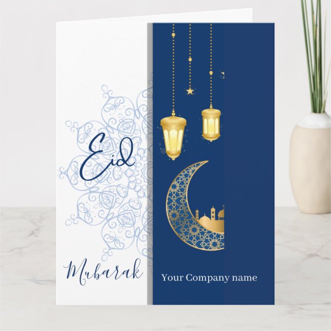 Eid Mubarak /Custom Company Name  blue Greeting  Karte (Vorderseite)