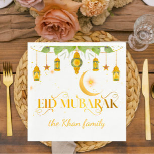 Eid Mubarak Custom Gold White Lanterns + Mond Serviette