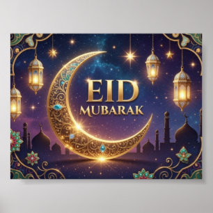 Eid Mubarak elegant Gold und Navy Blau Poster
