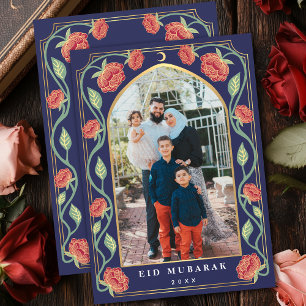 Eid Mubarak Elegante Blaue Florale Fotografie Feiertagskarte