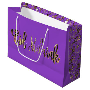 Eid Mubarak elegantes Goldlila Typografie Große Geschenktüte