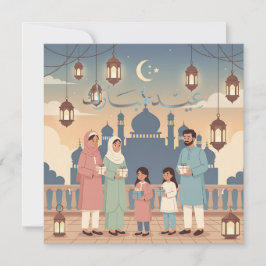 Eid Mubarak Familienfeier Pastell-Moschee-Karte Feiertagskarte