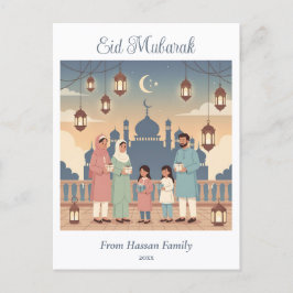 Eid Mubarak Familienfeier Pastell-Moschee-Karte Postkarte