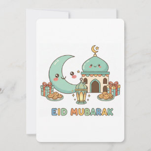 Eid Mubarak Feier - Kawaii lächelnder Mond Feiertagskarte