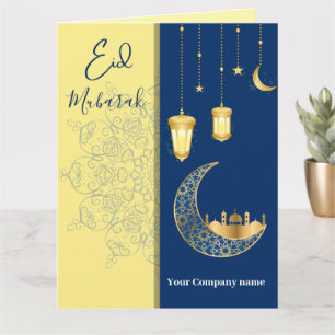 Eid Mubarak /Firmenname auf blauem Gruß Karte