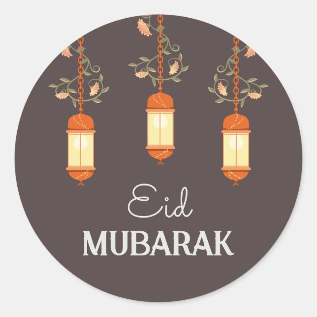 Eid Mubarak Floral Lantern Islamisch Runder Aufkleber (Vorderseite)