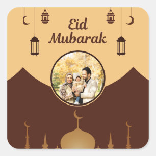 Eid Mubarak-Fotobildrahmen Moschee-Silhouette Kuns Quadratischer Aufkleber