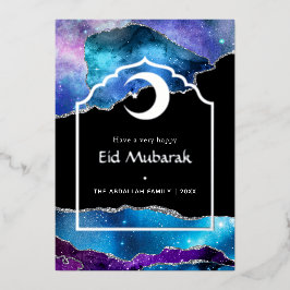Eid Mubarak Galaxy und Silver Agate Foil Holiday C Folien Feiertagskarte