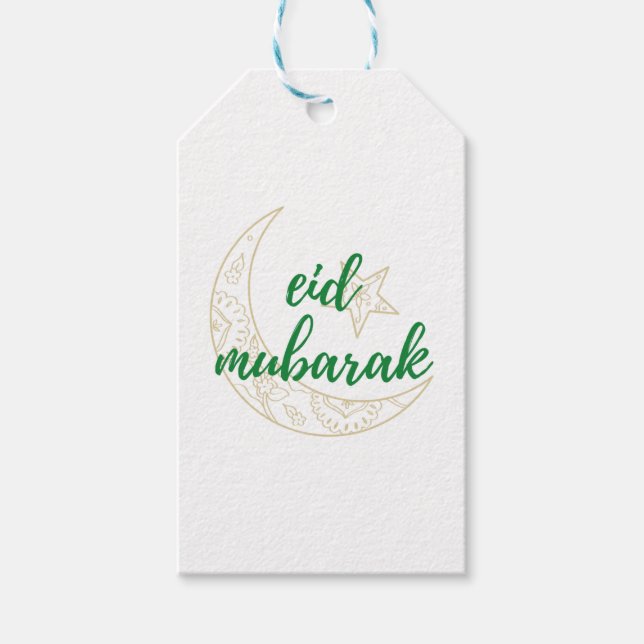 Eid Mubarak Gift Tag - Grün und Gold Geschenkanhänger (Vorderseite)
