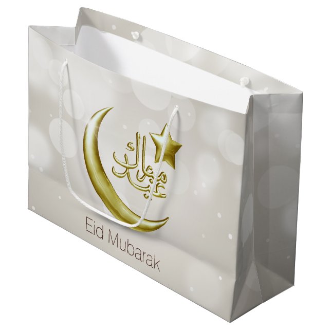 Eid Mubarak Gold Moon Star - Letzte Geschenktasche Große Geschenktüte (Vorderseite Schrägansicht)