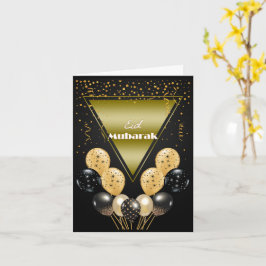 Eid Mubarak Gold und Black Confetti und Balloons Karte