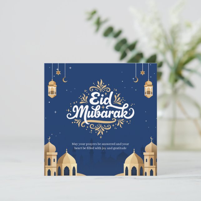 Eid Mubarak Golden & Blue  Karte (Stehend Vorderseite)