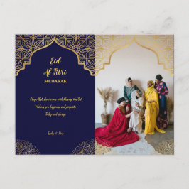 Eid Mubarak Golden Mandala Navy Blue Holiday Feiertagspostkarte