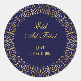 Eid Mubarak Golden Mandala Navy Blue Holiday Runder Aufkleber