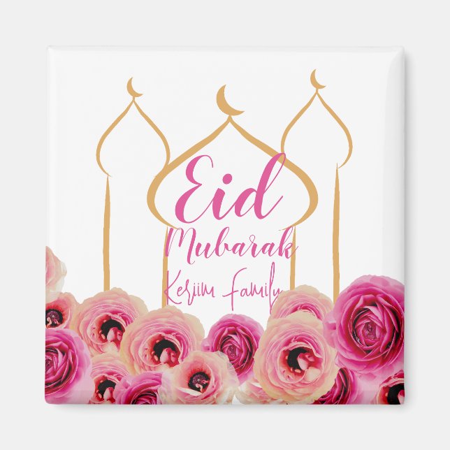 Eid Mubarak Golden Moschee Rose Blossom Lila Magnet (Vorne)