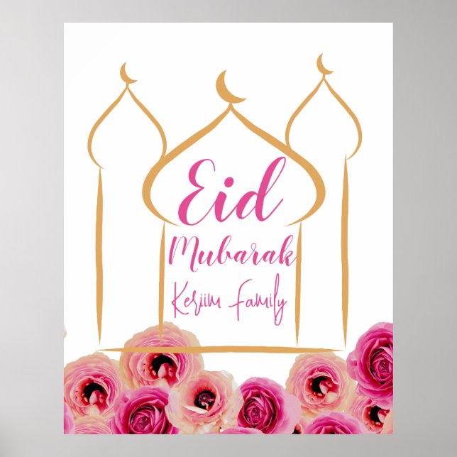 Eid Mubarak Golden Moschee Rose Blossom Lila Poster (Vorne)