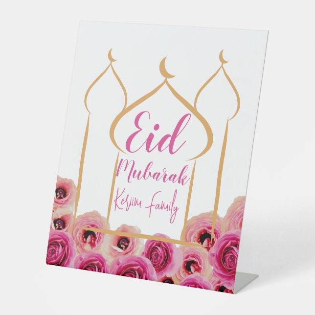 Eid Mubarak Golden Moschee Rose Blossom Lila Sockelschild (Vorderseite)