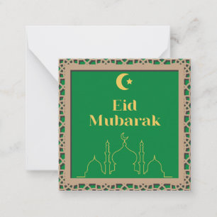 Eid Mubarak Green Background mit 3D-Effekt-Frame Mitteilungskarte