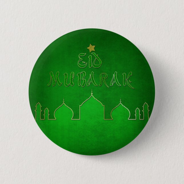 Eid Mubarak Green Gold Moschee Button (Vorderseite)