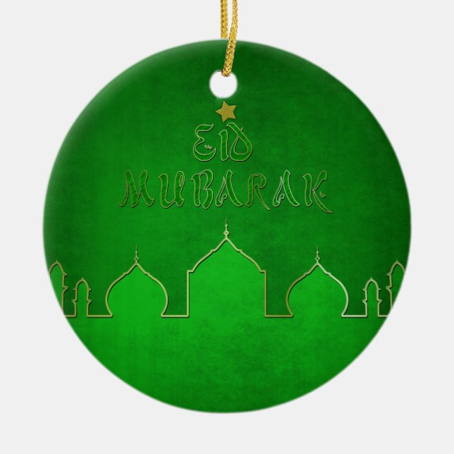 Eid Mubarak Green Gold Moschee Keramikornament (Vorne)
