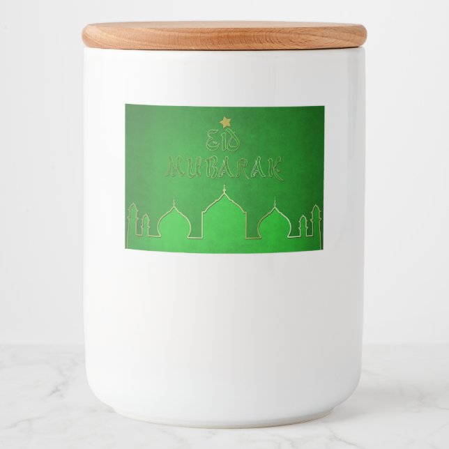 Eid Mubarak Green Gold Moschee Lebensmitteletikett (Vorderseite)