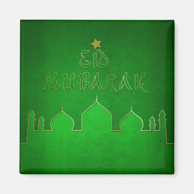 Eid Mubarak Green Gold Moschee Magnet (Vorne)