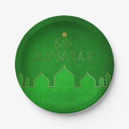 Eid Mubarak Green Gold Moschee Pappteller