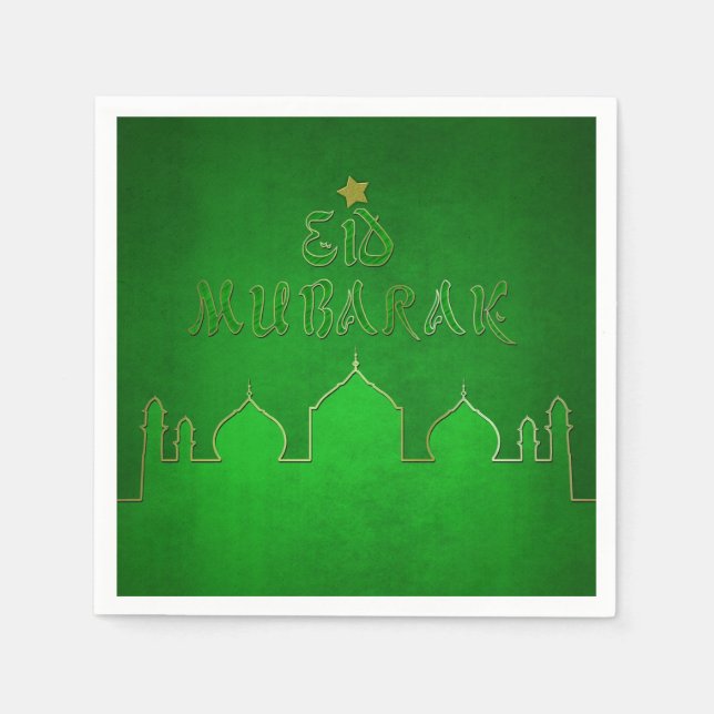 Eid Mubarak Green Gold Moschee Serviette (Vorderseite)
