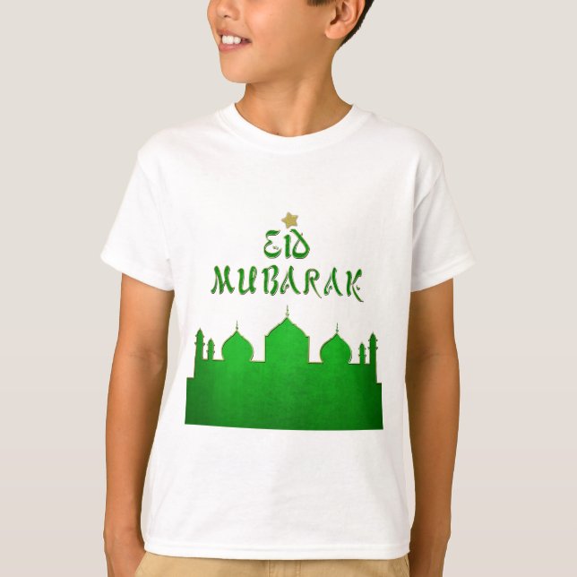 Eid Mubarak Green Gold Moschee T-Shirt (Vorderseite)