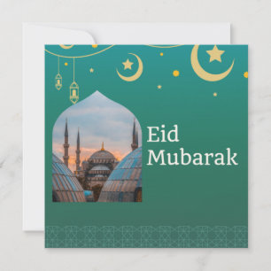 Eid Mubarak grün und blau mit anpassbarem Text Einladung