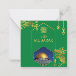 Eid Mubarak Grün und Gold mit goldenem Text Mitteilungskarte