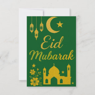 Eid Mubarak - Grüne und goldene Moscheeblumen Einladung
