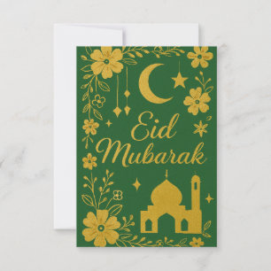 Eid Mubarak - Grüne und goldene Moscheeblumen Einladung