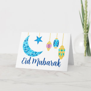 Eid Mubarak Grüße mit Fanoos und Mond Karte