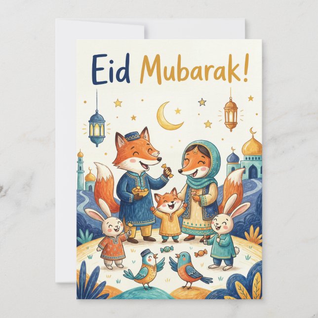 Eid Mubarak Grußkarte - Familienfeier Feiertagskarte (Vorderseite)
